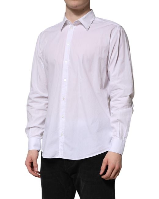 Dolce & Gabbana White Cotton Staff Long Sleeves Forma Shirt for men