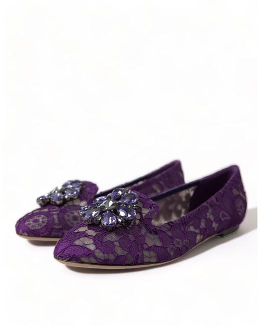 Dolce & Gabbana Purple Vally Taormina Lace Crystals Flats Shoes