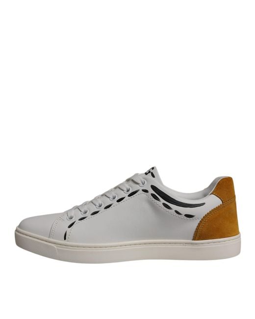 Dolce & Gabbana Multicolor White Suede Leather Low Top Sneakers Shoes for men