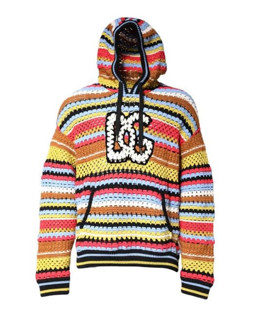 Dolce & Gabbana Crochet Knit Hooded Sweater in Red for Men | Lyst
