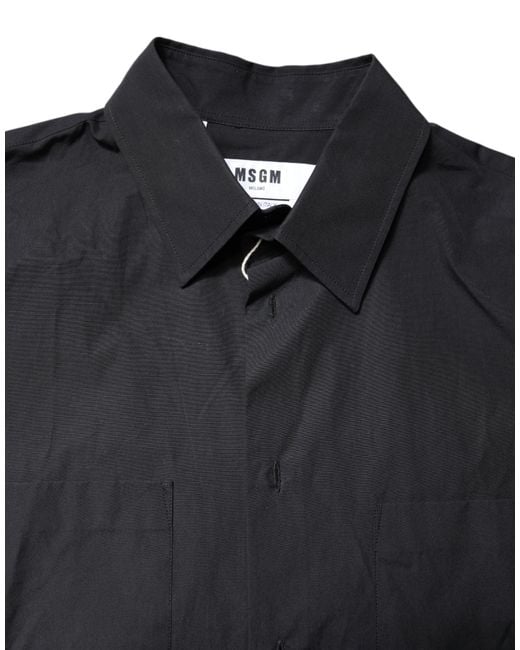 MSGM Black Printed Short Sleeves Collared Casual Shirt for men