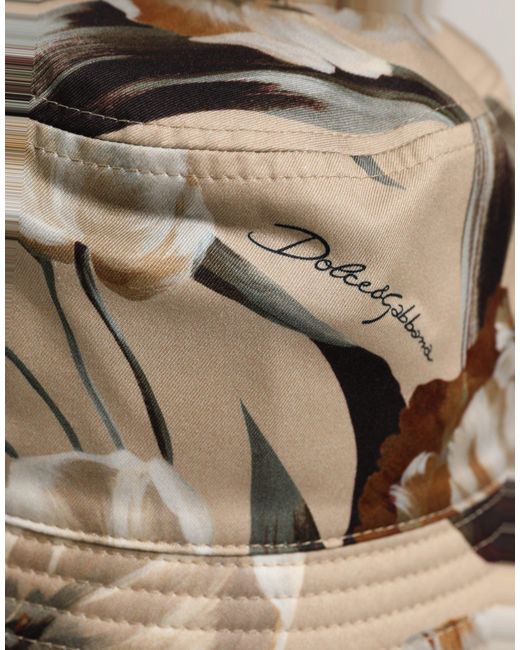 Dolce & Gabbana Natural Men Beige Floral Wide Brim Bucket Capello Hat for men