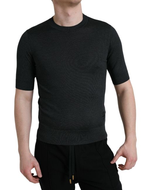 Dolce & Gabbana Black Elegant Silk Crew Neck Tee for men