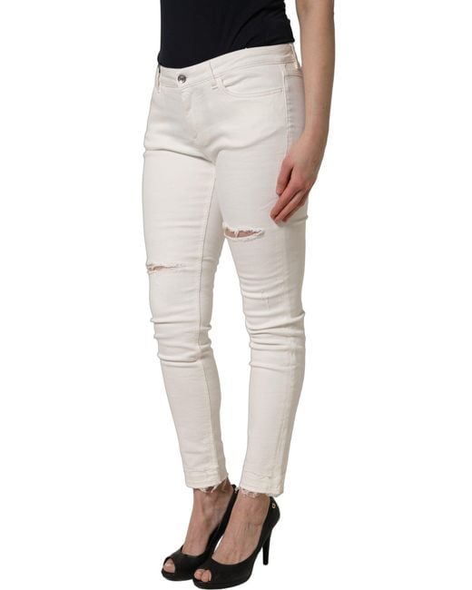 Dolce & Gabbana Multicolor White Tattered Skinny Cotton Denim Jeans