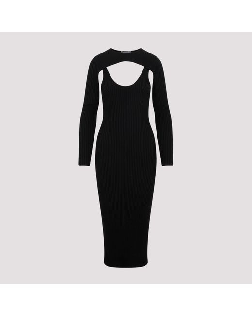 SIMKHAI X WOLFORD Black Wool Blend Contoured Ribs Dress