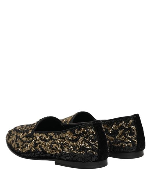 Dolce & Gabbana Black Gold Embellished Dress Loafers Shoes for men