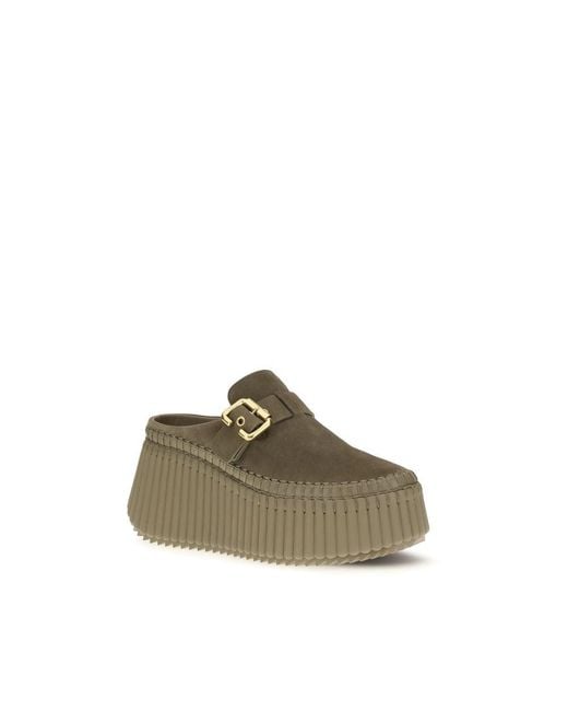 Chloé Green Bicolor Calf Leather Bos Taurus Mules