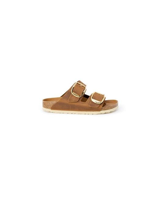 Birkenstock Metallic Brown Leather Slippers