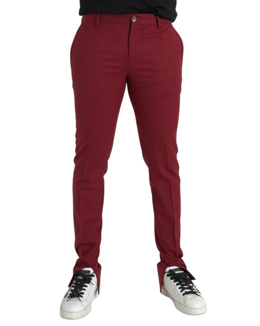 Dolce & Gabbana Red Wool Slim Fit Dress Pants for men