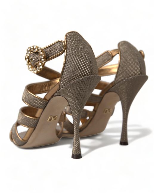 Dolce & Gabbana Metallic Bronze Crystal Strap Heels Sandals Shoes