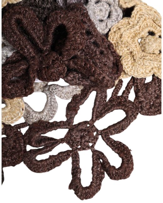 Dolce & Gabbana Brown Floral Silk Crochet Beanie Hat