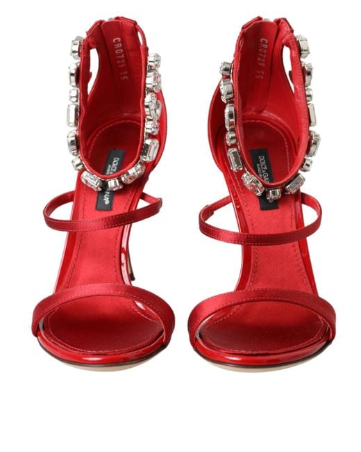 Dolce & Gabbana Red Crystal-Embellished Heel Sandals