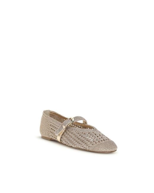 Stuart Weitzman Natural Gold Fabric Ballet Flats