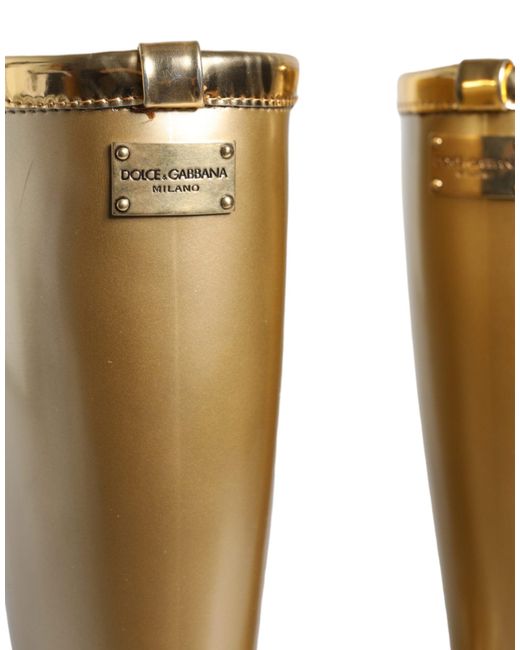 Dolce & Gabbana Metallic Gold Rubber Pvc Rain Boots Shoes