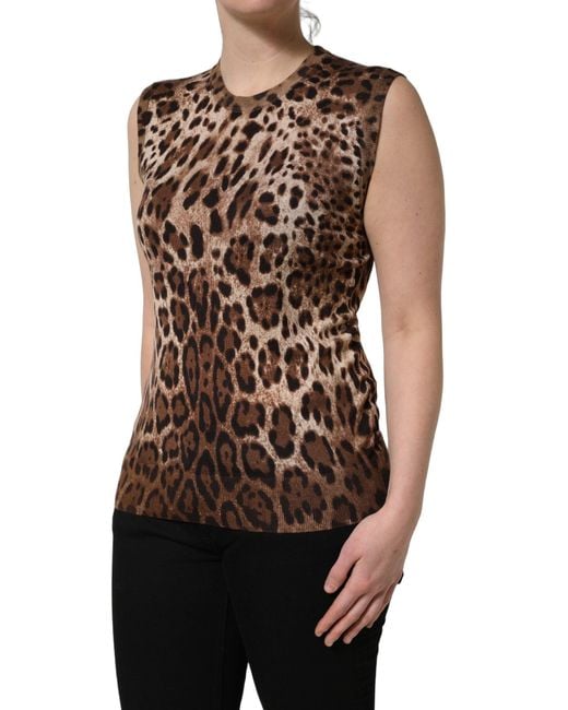 Dolce & Gabbana Brown Chic Leopard Silk Cashmere Sleeveless Top