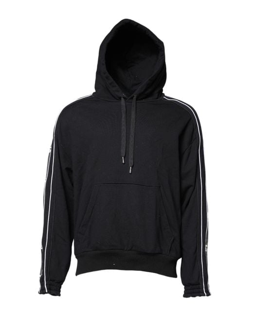 Dolce & Gabbana Black Hooded Sweatshirt With Side Stripes for men
