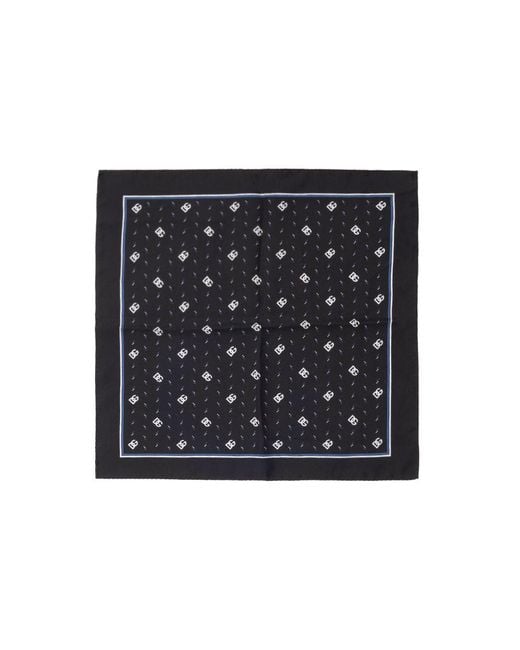 Dolce & Gabbana Black Silk Scarf Logo Pattern for men