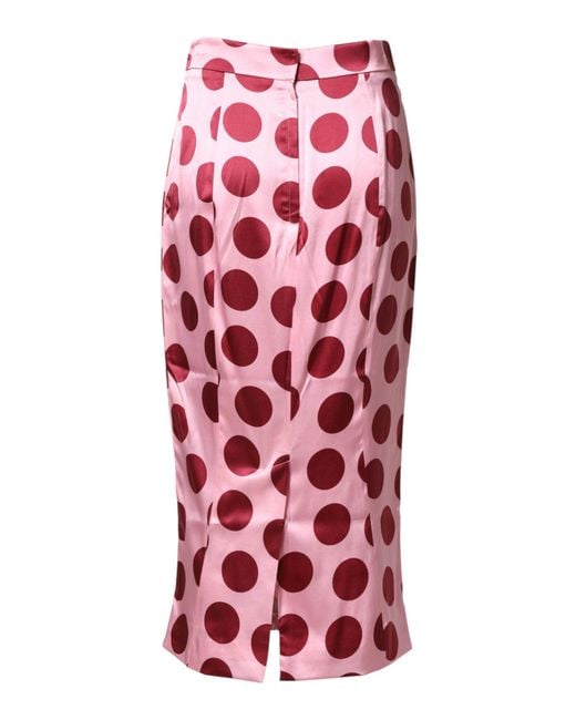 Dolce & Gabbana Red Polka Dot Silk Pencil Cut Midi Skirt 04+Se