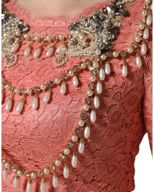 Dolce & Gabbana Red Pink Embellished Mermaid Lace Gown Dress