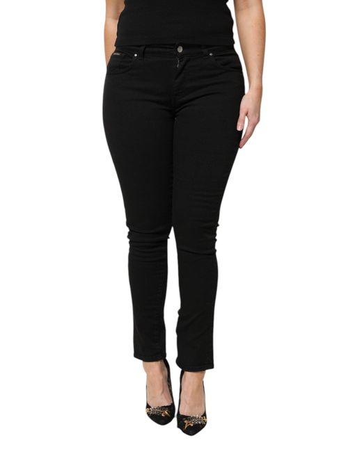 Dolce & Gabbana Black Cotton Logo Mid Waist Skinny Denim Jeans for men