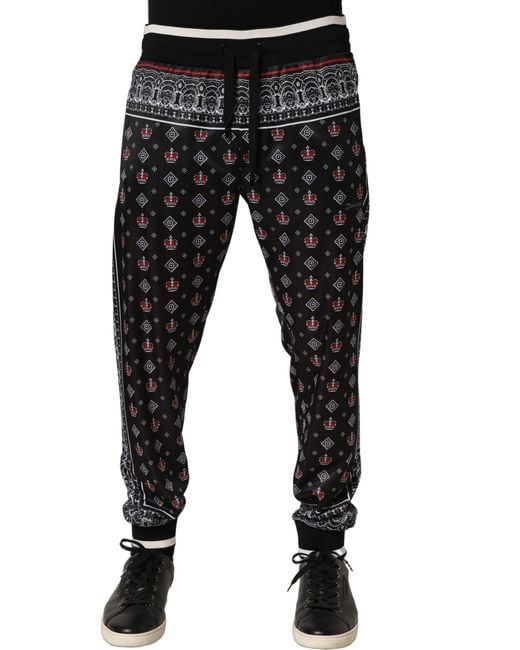 Dolce & Gabbana Black Bandana Crown Jogger Trouser Pants Polyester for men
