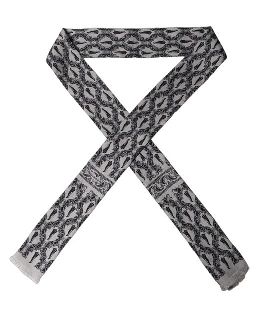 Dolce & Gabbana Black Baroque Silk Fringed Skinny Foulard Scarf for men