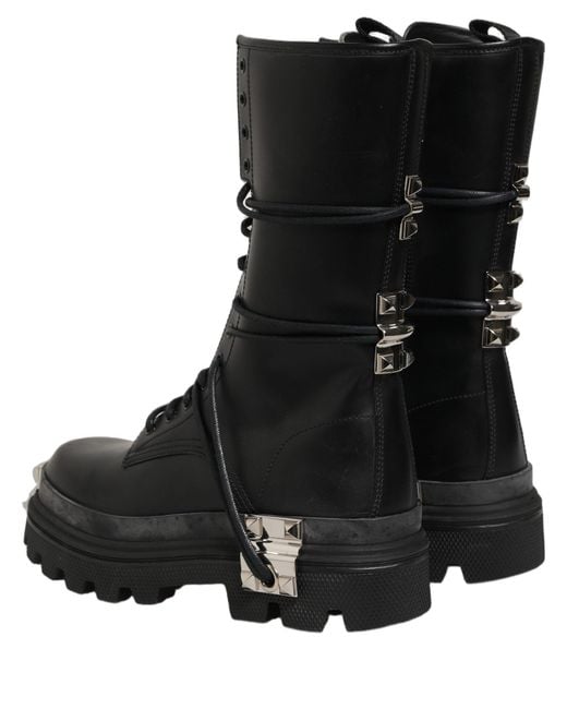 Dolce & Gabbana Black Stud Platform Combat High Boots Shoes for men