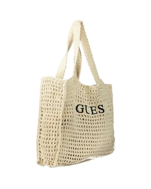 Guess Metallic Beige Cotton Handbag