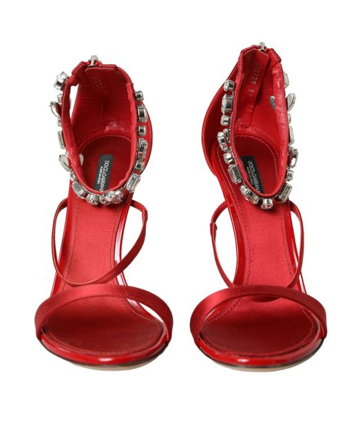 Dolce & Gabbana Red Keira Satin Crystals Sandals Heels Shoes