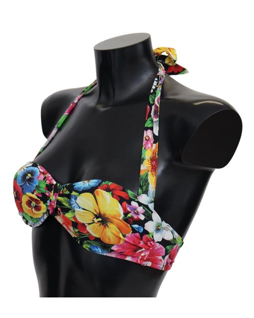 Dolce & Gabbana Black Color Floral Print Swimwear Bikini Tops