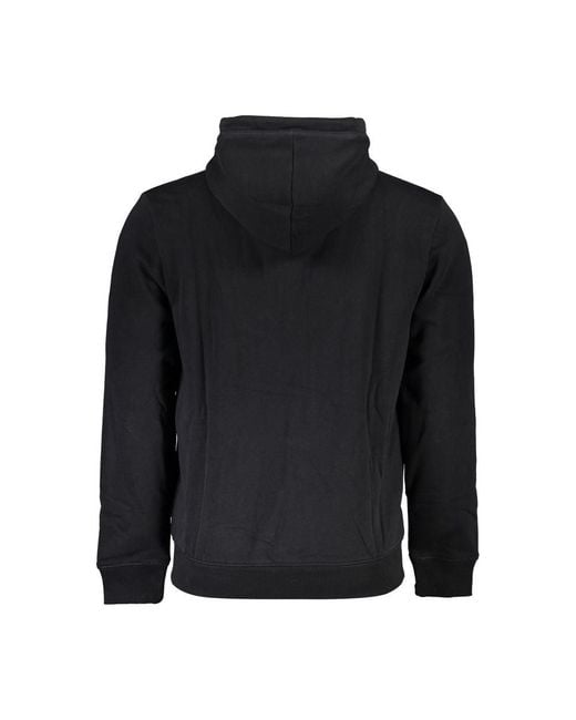 Napapijri Black Sleek Fleece Hooded Sweatshirt With Logo Print for men