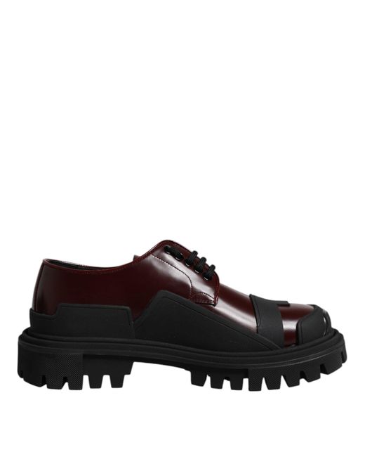 Dolce & Gabbana Black Red Leather Lace Up Trekking Dress Shoes for men