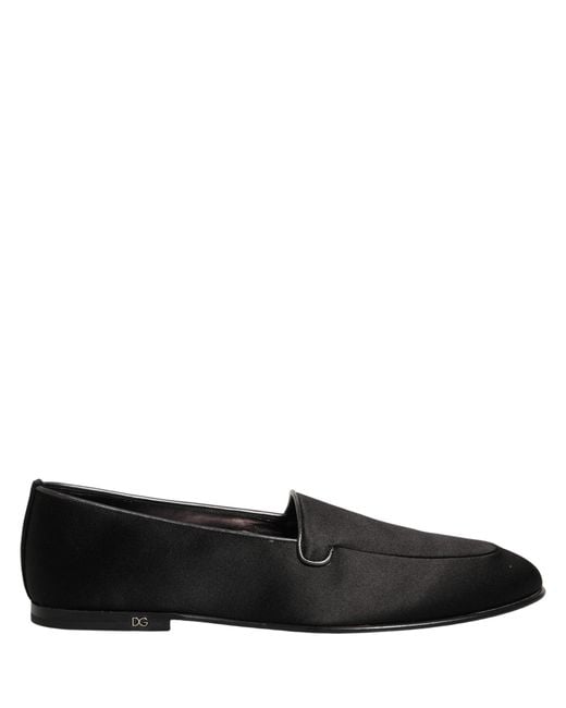 Dolce & Gabbana Black Satin Logo Slip On Flats Loafers Shoes for men