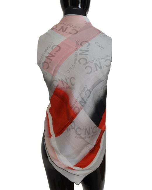 CoSTUME NATIONAL Black Gray Red Shawl Foulard Wrap Scarf