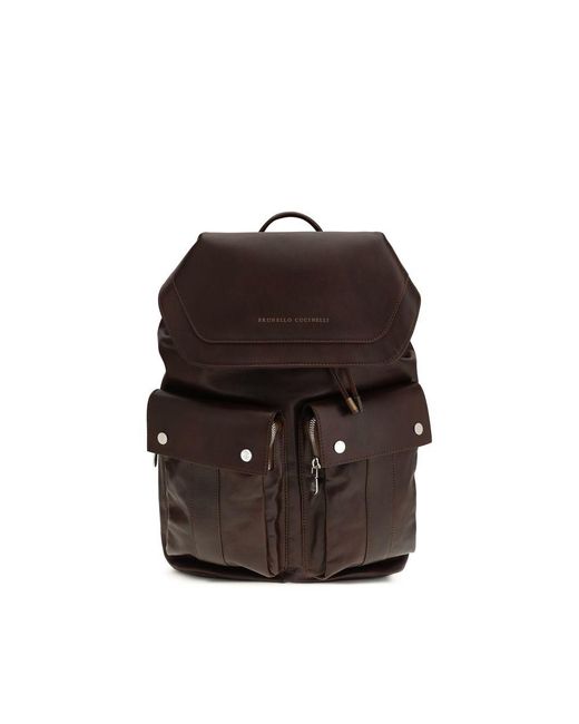 Brunello Cucinelli Brown Calf Leather Bos Taurus Backpack for men