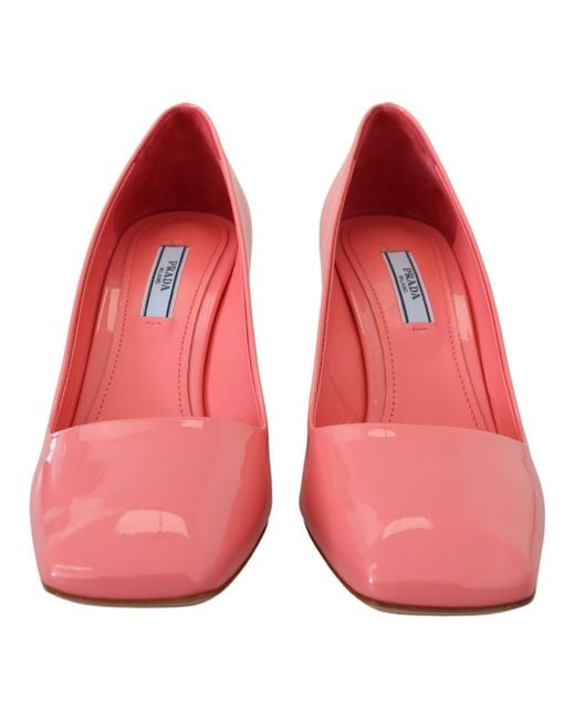 Prada Pink Patent Leather Block Heel Pumps