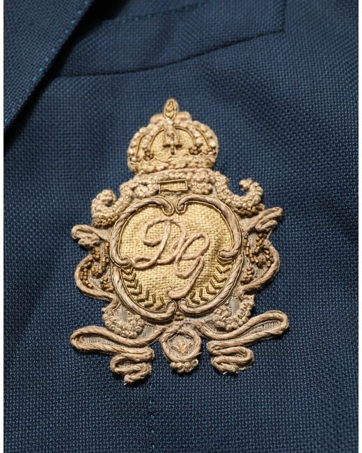 Dolce & Gabbana Blue Wool Logo Single Breasted Coat Blazer for men