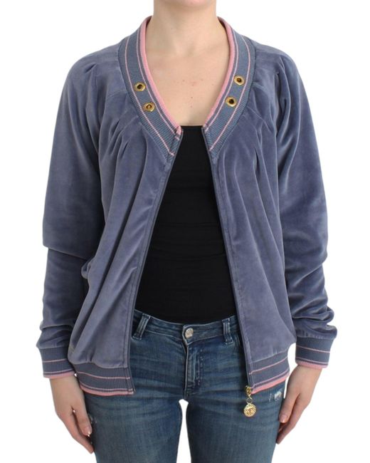 Roberto Cavalli Blue Elegant Zip Cardigan With Details