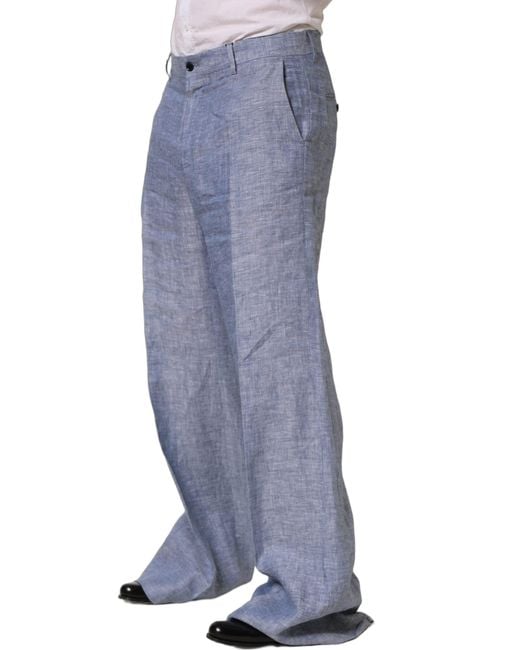 Dolce & Gabbana Light Blue Linen Straight Dress Trouser Pants for men