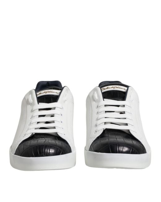 Dolce & Gabbana Multicolor White Black Leather Portofino Sneaker Shoes for men