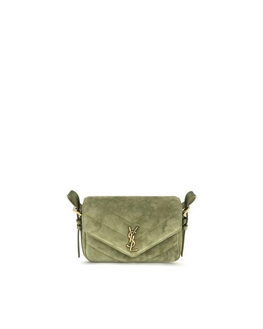 Saint Laurent Green Bicolor Suede Leather Shoulder Bag