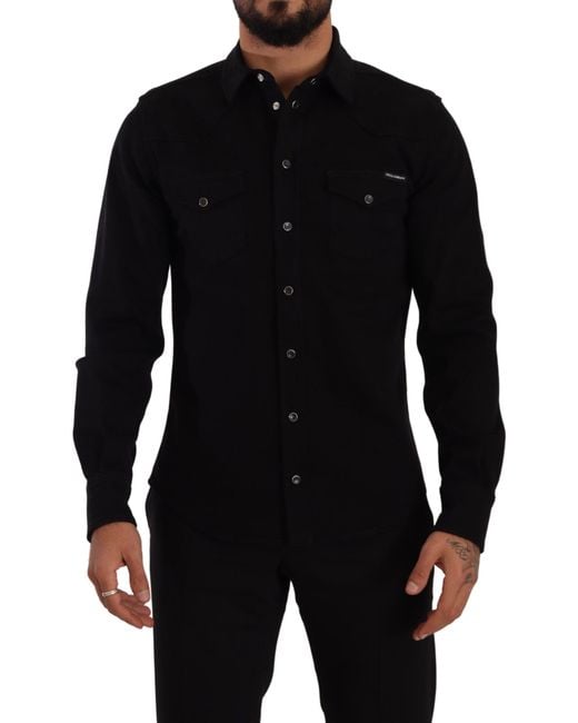 Dolce & Gabbana Black Slim Fit Casual Designer Shirt for men