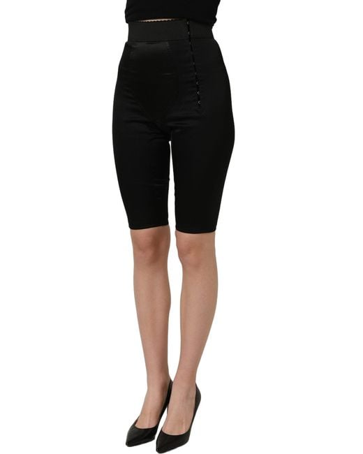 Dolce & Gabbana Black Nylon Highwaist Elastic Waistband Shorts