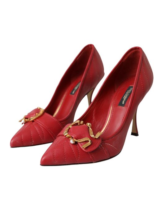 Dolce & Gabbana Red Devotion Leather Heels Pumps Shoes