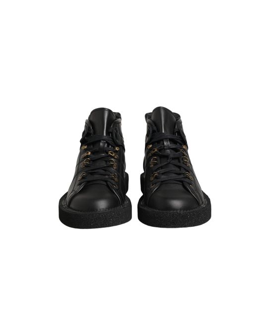 Dolce & Gabbana Black Leather Lace Up Ankle Boots Shoes Calf for men