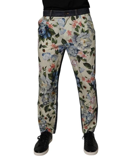 Dolce & Gabbana Black Beige Blue Floral Cotton Men Denim Jeans for men