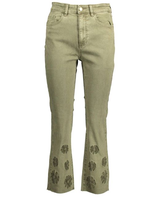 Desigual Green Embroidered Contrast Stitch Jeans