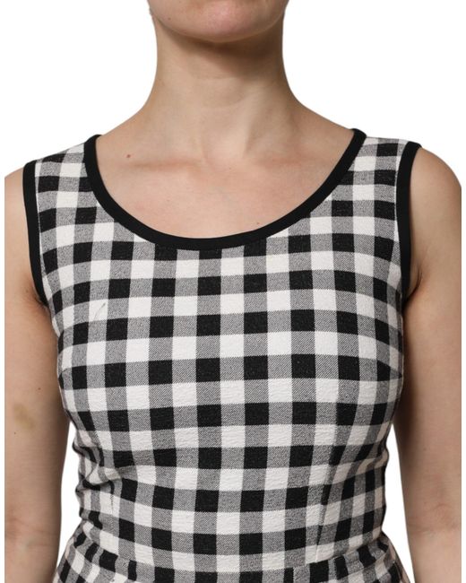 Dolce & Gabbana White Black Checkered Sleeveless Sheath Dress for men