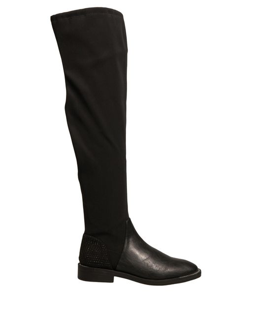 My Twin Black Leather Suede Flats High Boots Shoes