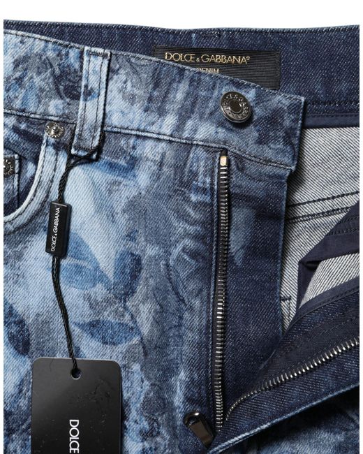 Dolce & Gabbana Blue Floral Print Denim Cotton Hot Pants Shorts
